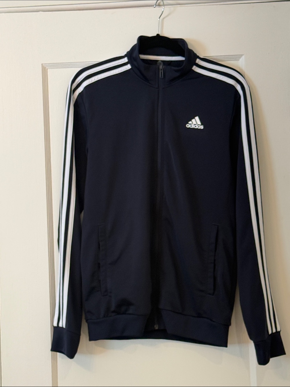 adidas Navy and White Three-Stripe Zip Track Jacket